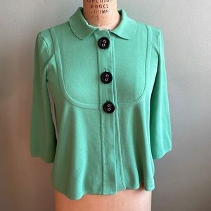 Pastel green retro swing style sweater, cropped with 3/4 sleeves